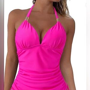Vibrant Pink Halter Swimsuit